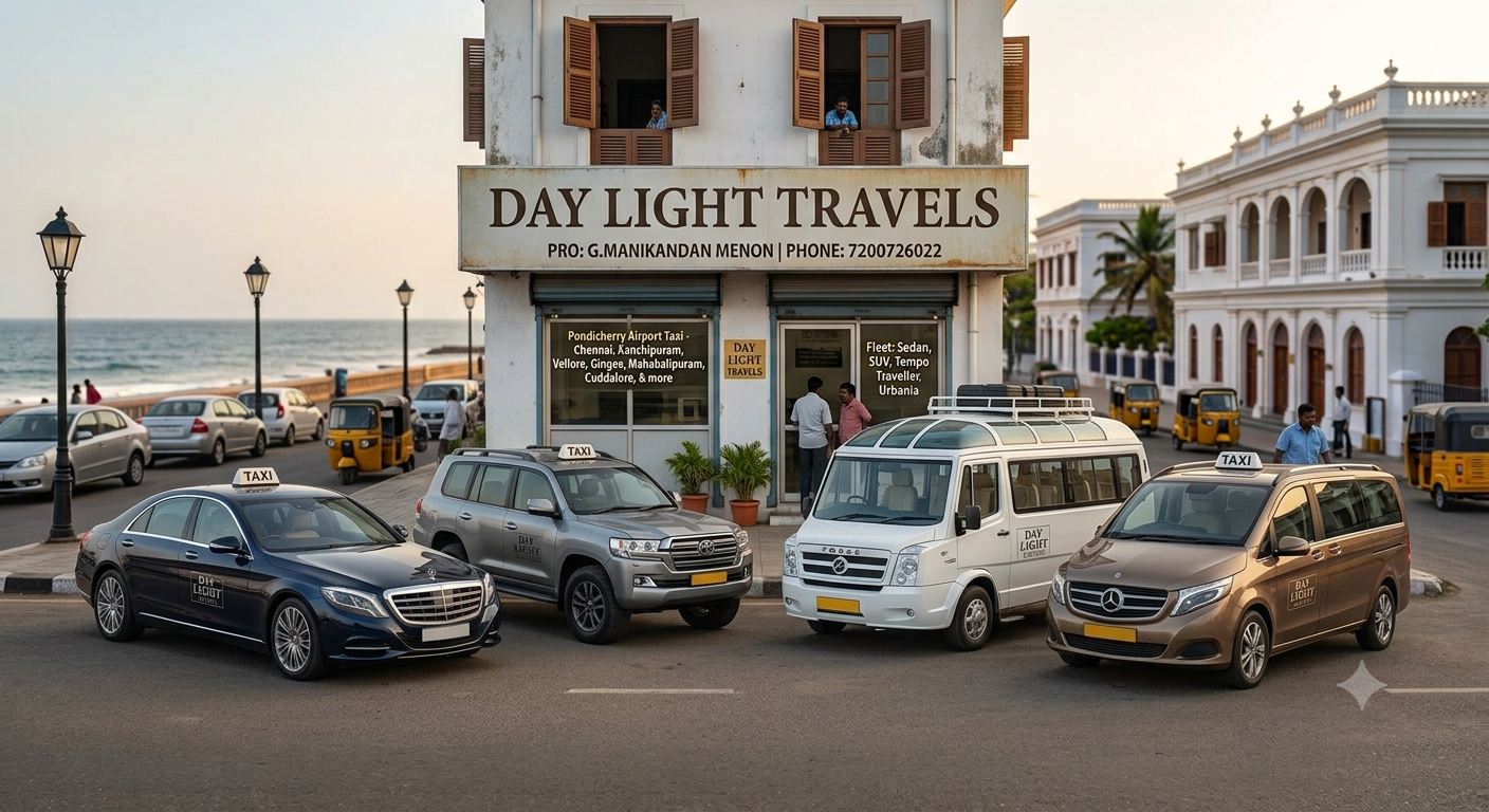 Pondicherry Airport to Chennai Mahabalipuram Vellore Kanchipuram Taxi