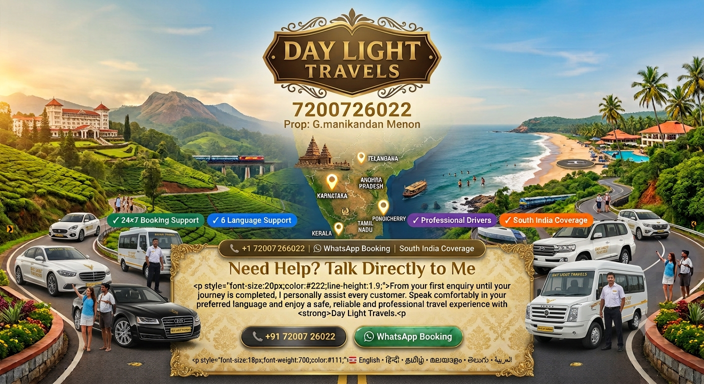 South India Hotels Resort Residence Taxi Service
