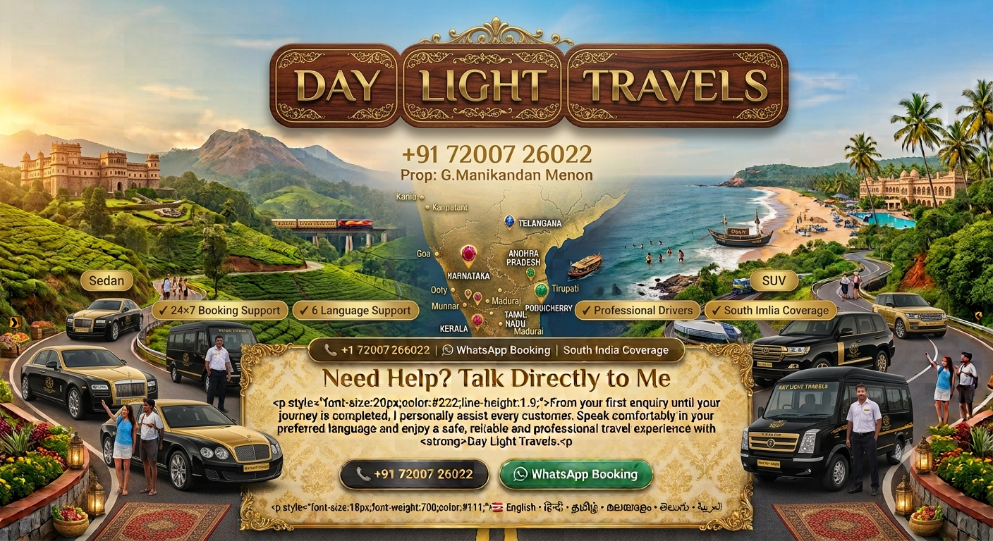 South India Hotels Resort Residence Taxi Service