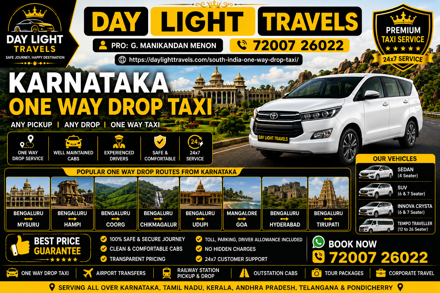 Karnataka One Way Drop Taxi