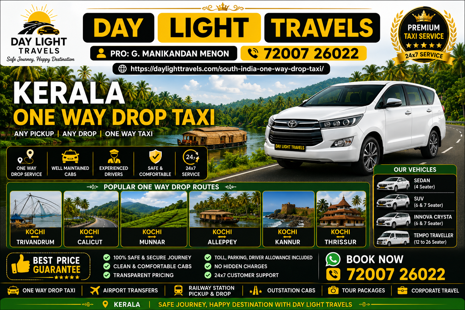 Kerala One Way Drop Taxi