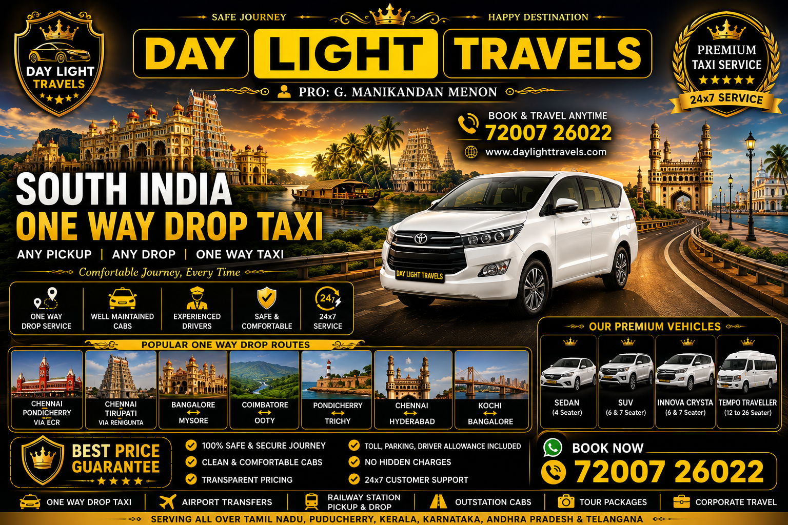South India One Way Drop Taxi