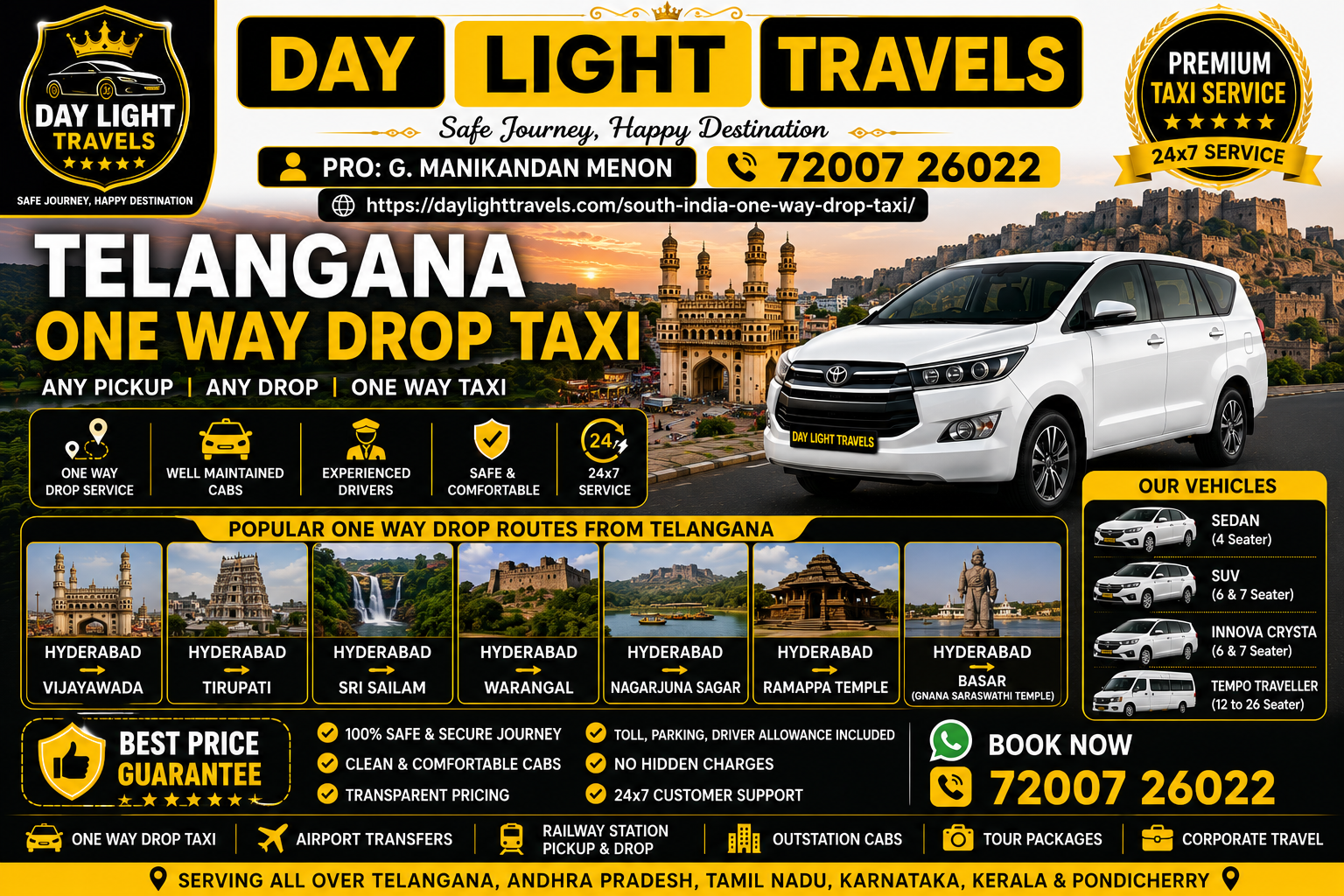 Telangana One Way Drop Taxi