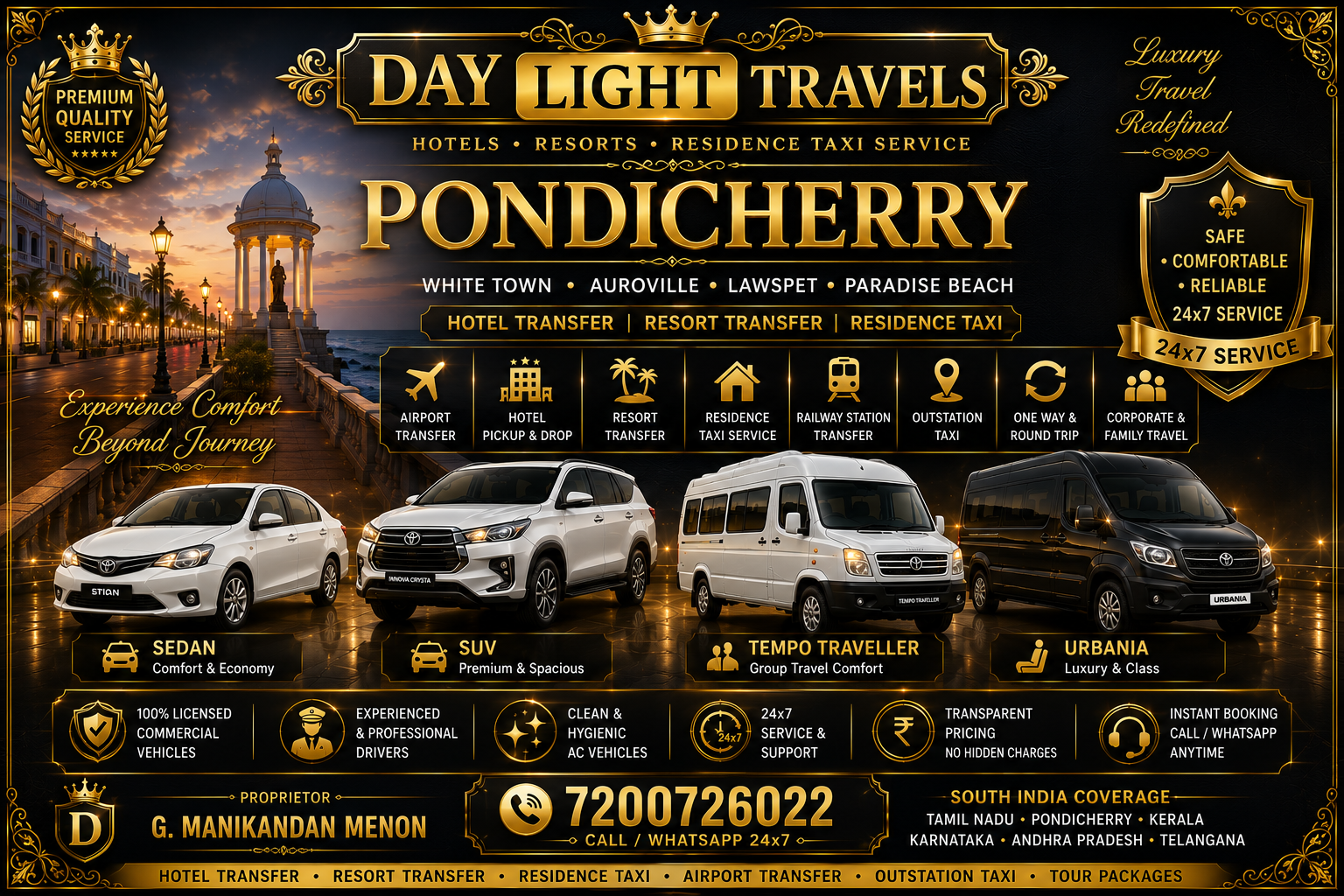 Pondicherry Hotels Resort Residence Taxi Service